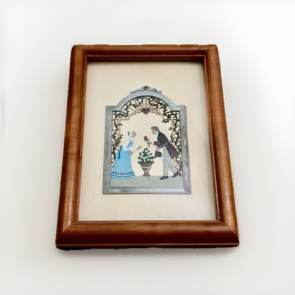 Wilhelm Schweizer‎ German Pewter  Hand Painted Wall Plaque Rose For You Framed